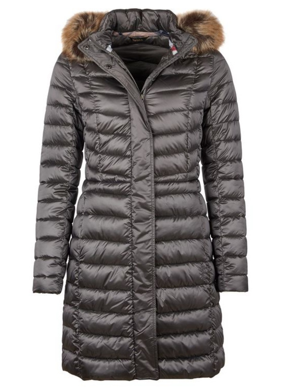 Barbour Berneray Quilted puffer coat in Ash Grey fur trim hood XL